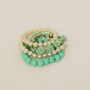 Faux Pearl Teal Bracelet Set